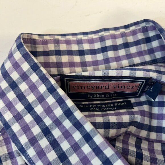 Vineyard Vines Men’s Slim Fit Tucker Shirt – Purple & Navy Gingham - Size Large - Picture 5 of 5